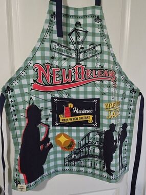 New Orleans Green Check Apron with Jazz Graphics